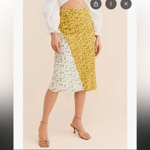 Anthropologie Floral Midi Skirt in Mustard and White